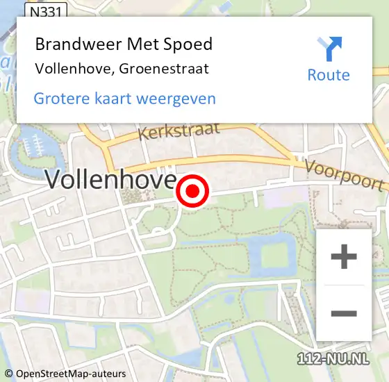 Locatie op kaart van de 112 melding: Brandweer Met Spoed Naar Vollenhove, Groenestraat op 28 april 2024 10:18