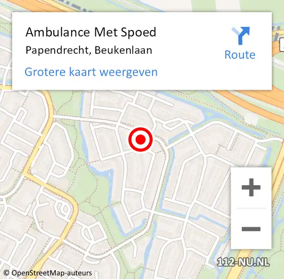 Locatie op kaart van de 112 melding: Ambulance Met Spoed Naar Papendrecht, Beukenlaan op 28 april 2024 10:22