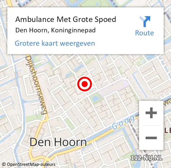 Locatie op kaart van de 112 melding: Ambulance Met Grote Spoed Naar Den Hoorn, Koninginnepad op 28 april 2024 10:28