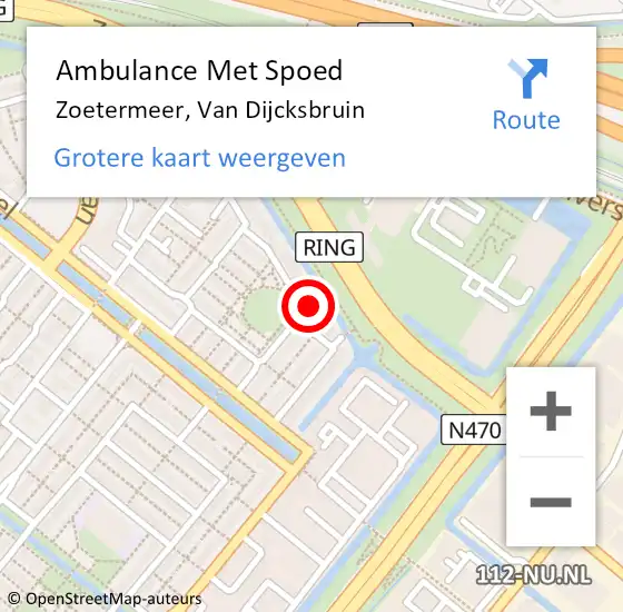 Locatie op kaart van de 112 melding: Ambulance Met Spoed Naar Zoetermeer, Van Dijcksbruin op 28 april 2024 10:32