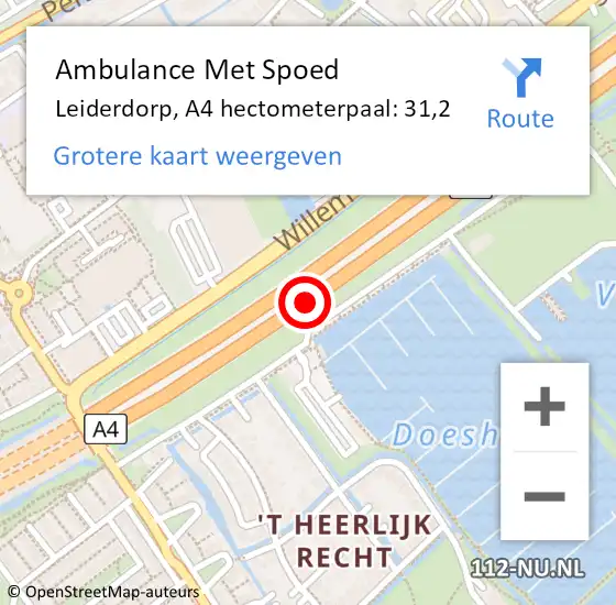 Locatie op kaart van de 112 melding: Ambulance Met Spoed Naar Leiderdorp, A4 hectometerpaal: 31,2 op 28 april 2024 11:01
