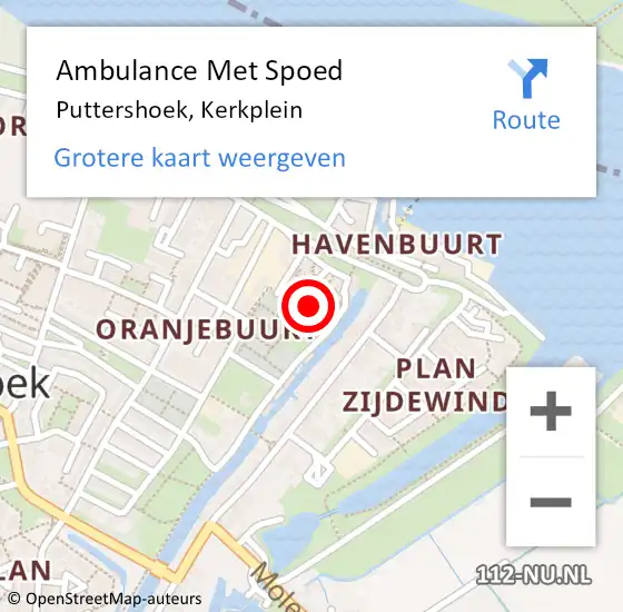 Locatie op kaart van de 112 melding: Ambulance Met Spoed Naar Puttershoek, Kerkplein op 28 april 2024 11:04