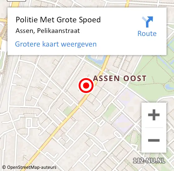 Locatie op kaart van de 112 melding: Politie Met Grote Spoed Naar Assen, Pelikaanstraat op 28 april 2024 11:25