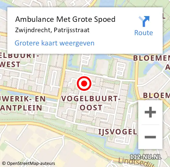 Locatie op kaart van de 112 melding: Ambulance Met Grote Spoed Naar Zwijndrecht, Patrijsstraat op 28 april 2024 11:40