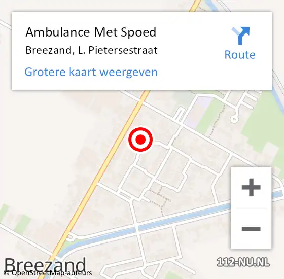 Locatie op kaart van de 112 melding: Ambulance Met Spoed Naar Breezand, L. Pietersestraat op 28 april 2024 11:44