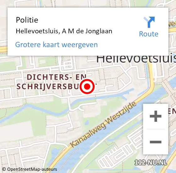 Locatie op kaart van de 112 melding: Politie Hellevoetsluis, A M de Jonglaan op 28 april 2024 11:44