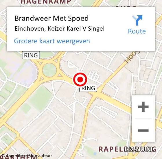 Locatie op kaart van de 112 melding: Brandweer Met Spoed Naar Eindhoven, Keizer Karel V Singel op 28 april 2024 11:53