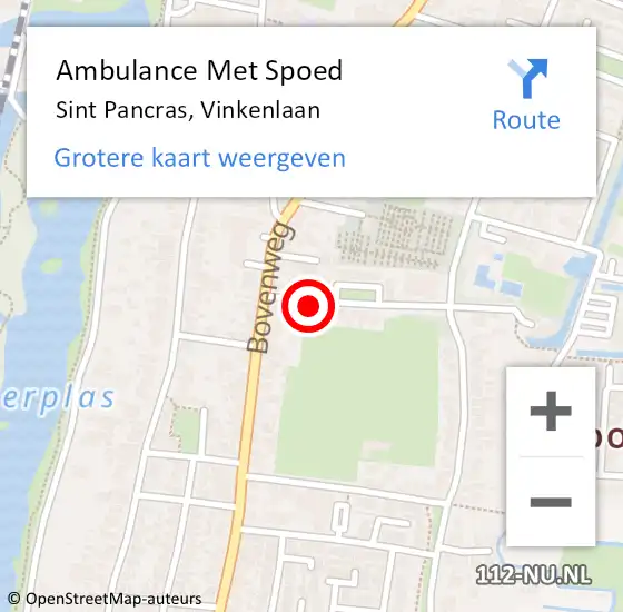 Locatie op kaart van de 112 melding: Ambulance Met Spoed Naar Sint Pancras, Vinkenlaan op 28 april 2024 12:06