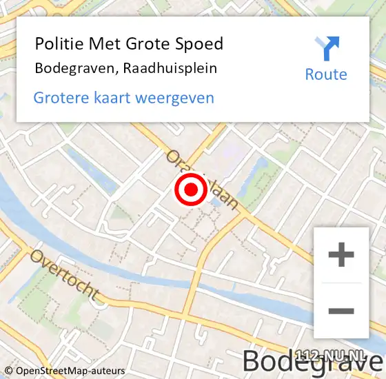Locatie op kaart van de 112 melding: Politie Met Grote Spoed Naar Bodegraven, Raadhuisplein op 28 april 2024 12:30