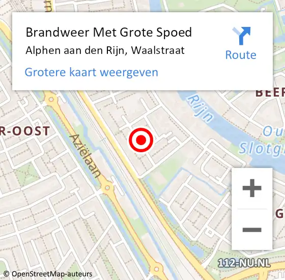 Locatie op kaart van de 112 melding: Brandweer Met Grote Spoed Naar Alphen aan den Rijn, Waalstraat op 28 april 2024 12:34