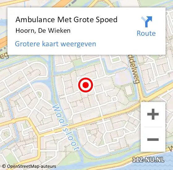 Locatie op kaart van de 112 melding: Ambulance Met Grote Spoed Naar Hoorn, De Wieken op 28 april 2024 12:38