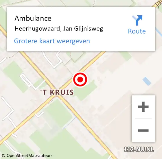 Locatie op kaart van de 112 melding: Ambulance Heerhugowaard, Jan Glijnisweg op 28 april 2024 12:44