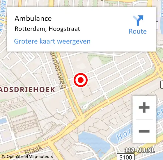 Locatie op kaart van de 112 melding: Ambulance Rotterdam, Hoogstraat op 28 april 2024 12:45