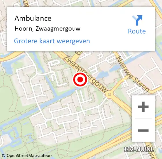 Locatie op kaart van de 112 melding: Ambulance Hoorn, Zwaagmergouw op 28 april 2024 13:03