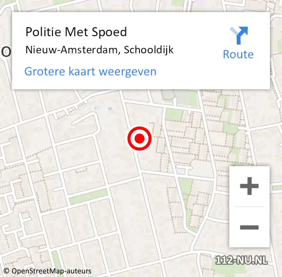 Locatie op kaart van de 112 melding: Politie Met Spoed Naar Nieuw-Amsterdam, Schooldijk op 28 april 2024 13:10