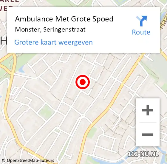 Locatie op kaart van de 112 melding: Ambulance Met Grote Spoed Naar Monster, Seringenstraat op 28 april 2024 13:12