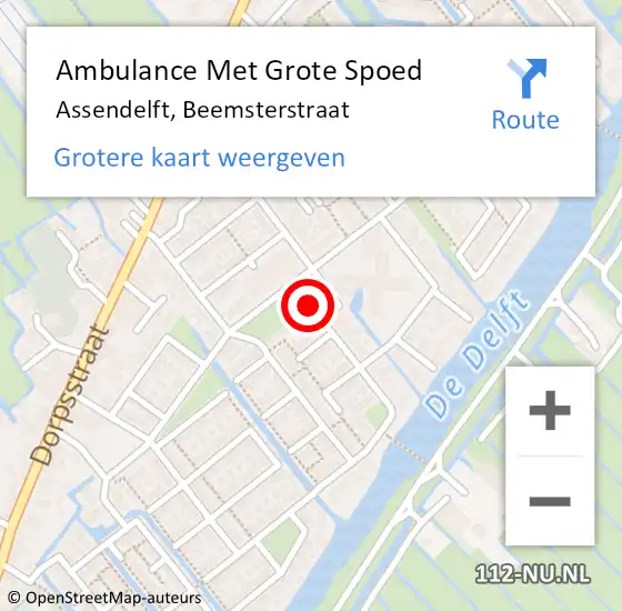 Locatie op kaart van de 112 melding: Ambulance Met Grote Spoed Naar Assendelft, Beemsterstraat op 28 april 2024 13:31