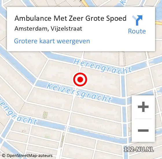 Locatie op kaart van de 112 melding: Ambulance Met Zeer Grote Spoed Naar Amsterdam, Vijzelstraat op 28 april 2024 13:46