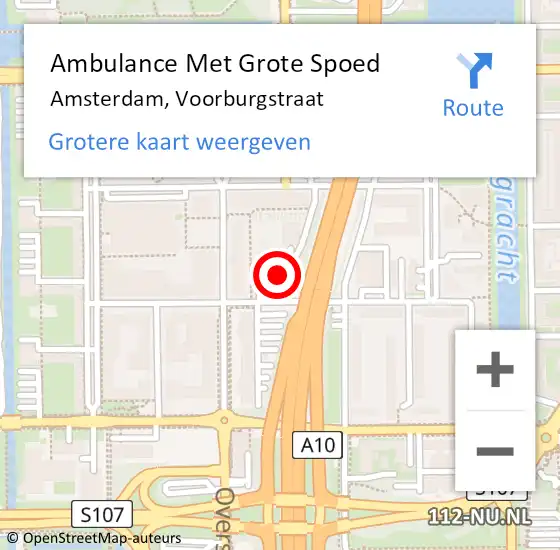 Locatie op kaart van de 112 melding: Ambulance Met Grote Spoed Naar Amsterdam, Voorburgstraat op 28 april 2024 13:49