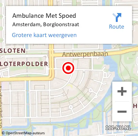 Locatie op kaart van de 112 melding: Ambulance Met Spoed Naar Amsterdam, Borgloonstraat op 28 april 2024 14:00