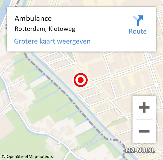 Locatie op kaart van de 112 melding: Ambulance Rotterdam, Kiotoweg op 28 april 2024 14:05