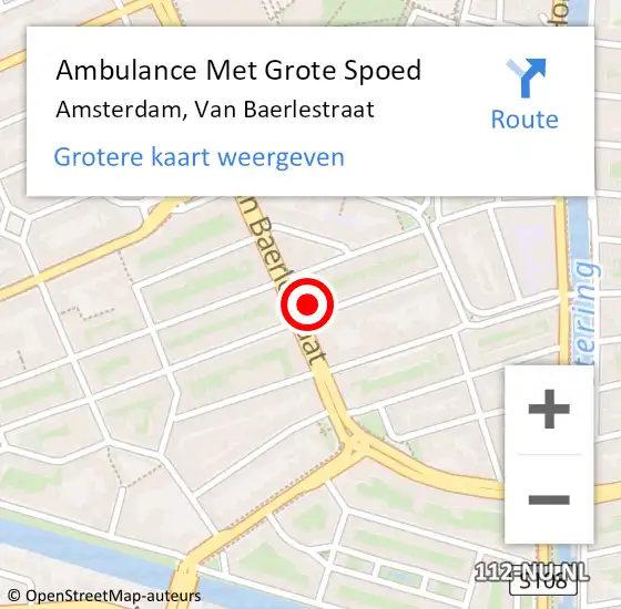 Locatie op kaart van de 112 melding: Ambulance Met Grote Spoed Naar Amsterdam, Van Baerlestraat op 28 april 2024 14:20