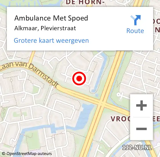 Locatie op kaart van de 112 melding: Ambulance Met Spoed Naar Alkmaar, Plevierstraat op 28 april 2024 14:32