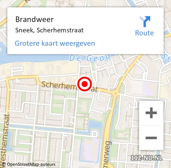 Locatie op kaart van de 112 melding: Brandweer Sneek, Scherhemstraat op 28 april 2024 14:33