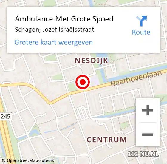 Locatie op kaart van de 112 melding: Ambulance Met Grote Spoed Naar Schagen, Jozef Israëlsstraat op 28 april 2024 14:55