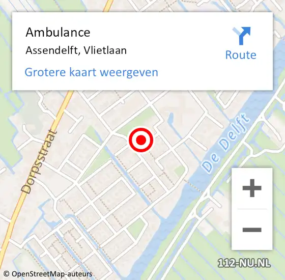 Locatie op kaart van de 112 melding: Ambulance Assendelft, Vlietlaan op 28 april 2024 15:13