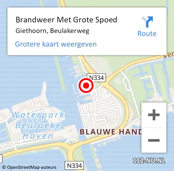 Locatie op kaart van de 112 melding: Brandweer Met Grote Spoed Naar Wanneperveen, Beulakerweg op 28 april 2024 15:16