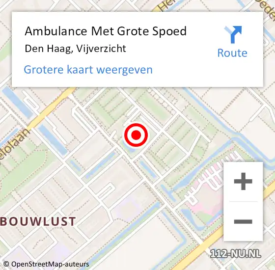 Locatie op kaart van de 112 melding: Ambulance Met Grote Spoed Naar Den Haag, Vijverzicht op 28 april 2024 15:18