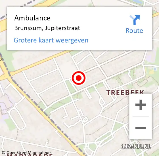 Locatie op kaart van de 112 melding: Ambulance Brunssum, Jupiterstraat op 3 oktober 2014 23:15