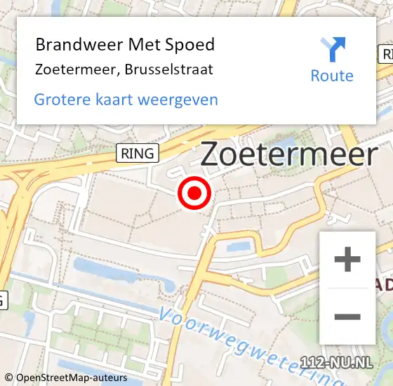 Locatie op kaart van de 112 melding: Brandweer Met Spoed Naar Zoetermeer, Brusselstraat op 28 april 2024 15:49