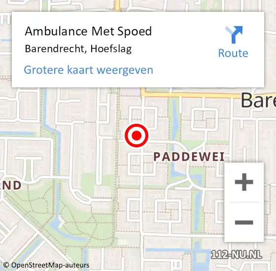 Locatie op kaart van de 112 melding: Ambulance Met Spoed Naar Barendrecht, Hoefslag op 28 april 2024 16:00