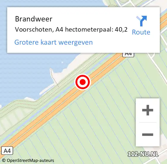 Locatie op kaart van de 112 melding: Brandweer Voorschoten, A4 hectometerpaal: 40,2 op 28 april 2024 16:01