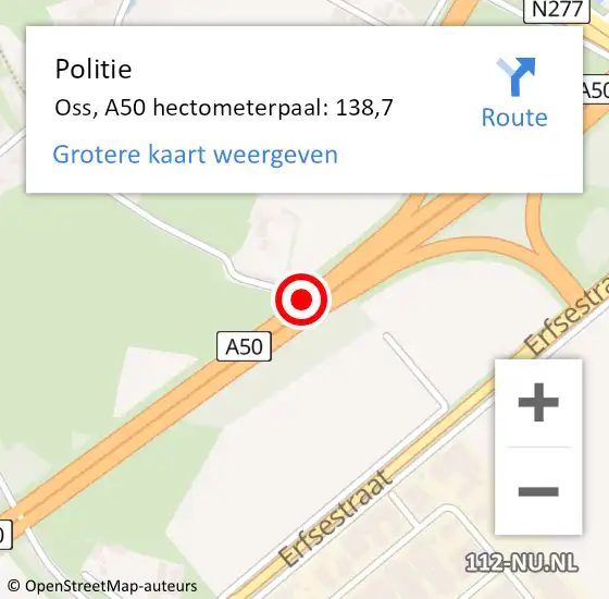 Locatie op kaart van de 112 melding: Politie Oss, A50 hectometerpaal: 138,7 op 28 april 2024 16:16