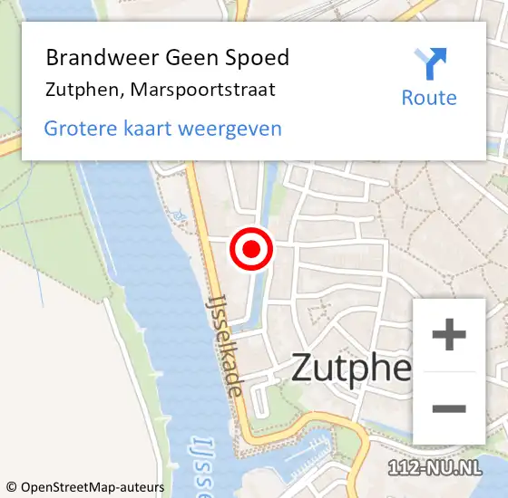 Locatie op kaart van de 112 melding: Brandweer Geen Spoed Naar Zutphen, Marspoortstraat op 28 april 2024 16:27