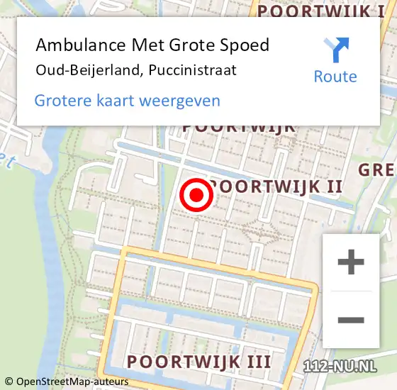 Locatie op kaart van de 112 melding: Ambulance Met Grote Spoed Naar Oud-Beijerland, Puccinistraat op 28 april 2024 16:31
