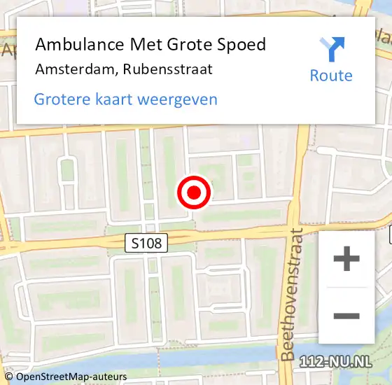 Locatie op kaart van de 112 melding: Ambulance Met Grote Spoed Naar Amsterdam, Rubensstraat op 28 april 2024 16:54