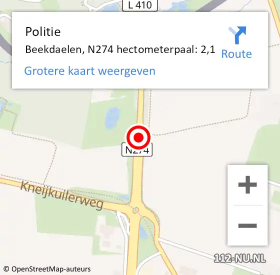 Locatie op kaart van de 112 melding: Politie Beekdaelen, N274 hectometerpaal: 2,1 op 28 april 2024 16:58
