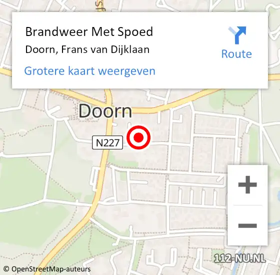 Locatie op kaart van de 112 melding: Brandweer Met Spoed Naar Doorn, Frans van Dijklaan op 28 april 2024 17:15