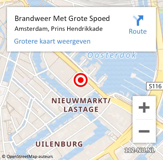 Locatie op kaart van de 112 melding: Brandweer Met Grote Spoed Naar Amsterdam, Prins Hendrikkade op 28 april 2024 17:39