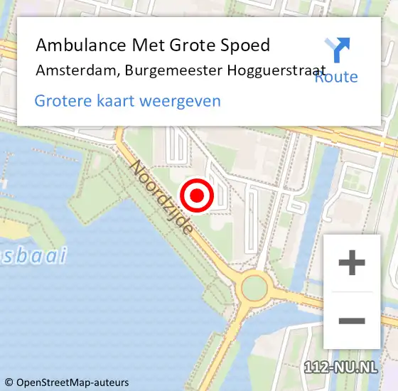 Locatie op kaart van de 112 melding: Ambulance Met Grote Spoed Naar Amsterdam, Burgemeester Hogguerstraat op 28 april 2024 17:59