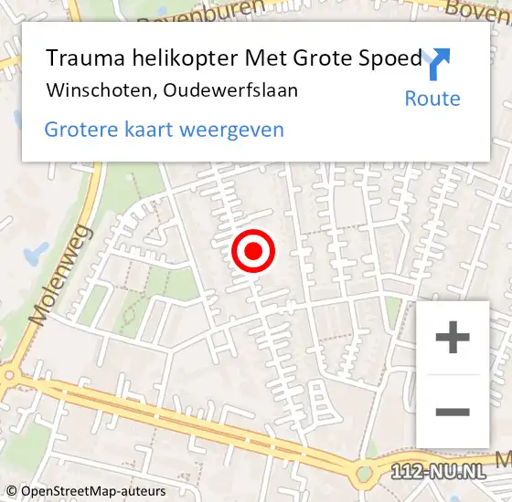 Locatie op kaart van de 112 melding: Trauma helikopter Met Grote Spoed Naar Winschoten, Oudewerfslaan op 28 april 2024 18:05