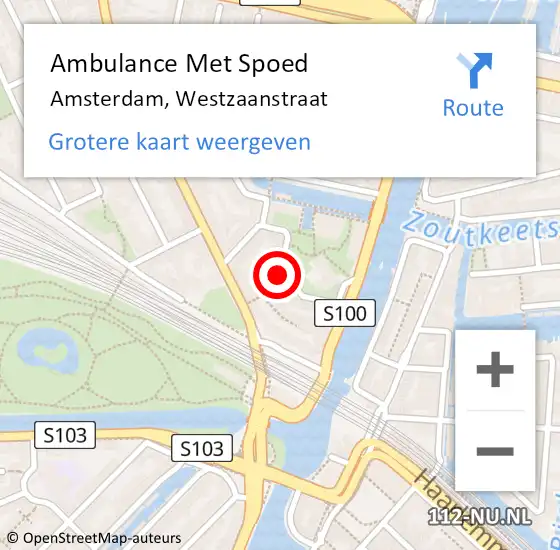 Locatie op kaart van de 112 melding: Ambulance Met Spoed Naar Amsterdam, Westzaanstraat op 28 april 2024 18:43