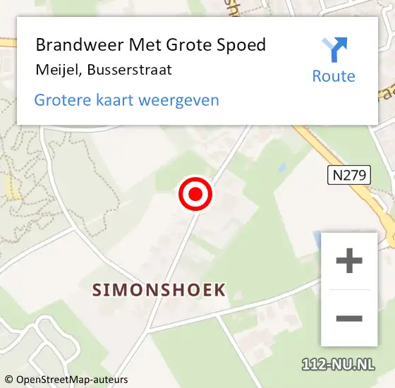 Locatie op kaart van de 112 melding: Brandweer Met Grote Spoed Naar Meijel, Busserstraat op 28 april 2024 18:55