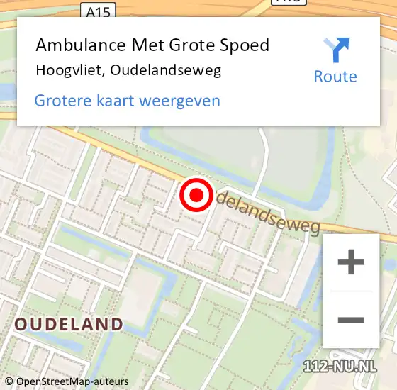 Locatie op kaart van de 112 melding: Ambulance Met Grote Spoed Naar Hoogvliet, Oudelandseweg op 28 april 2024 19:11
