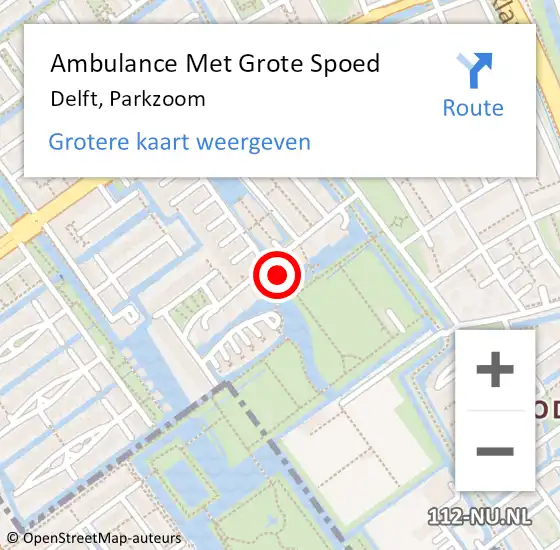 Locatie op kaart van de 112 melding: Ambulance Met Grote Spoed Naar Delft, Parkzoom op 28 april 2024 19:13