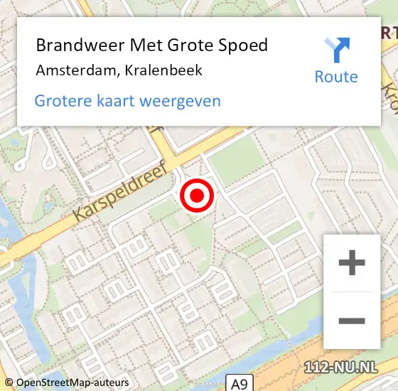 Locatie op kaart van de 112 melding: Brandweer Met Grote Spoed Naar Amsterdam, Kralenbeek op 28 april 2024 19:14